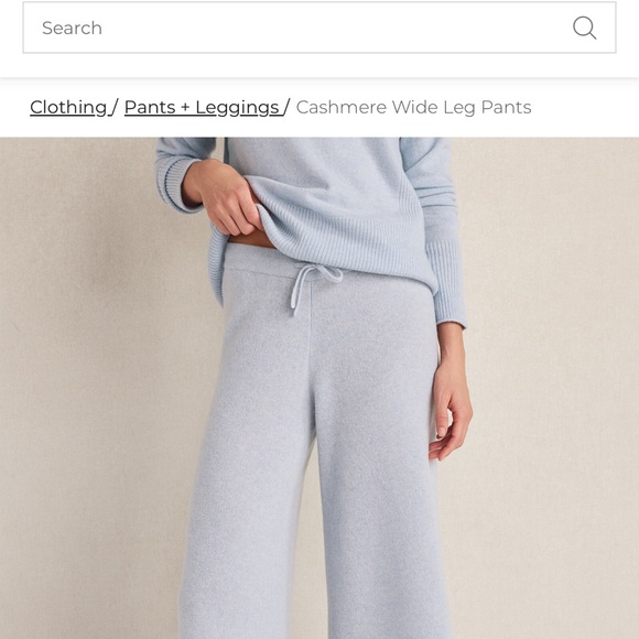 Cashmere Wide Leg Pants-Light Blue - Picture 2 of 5